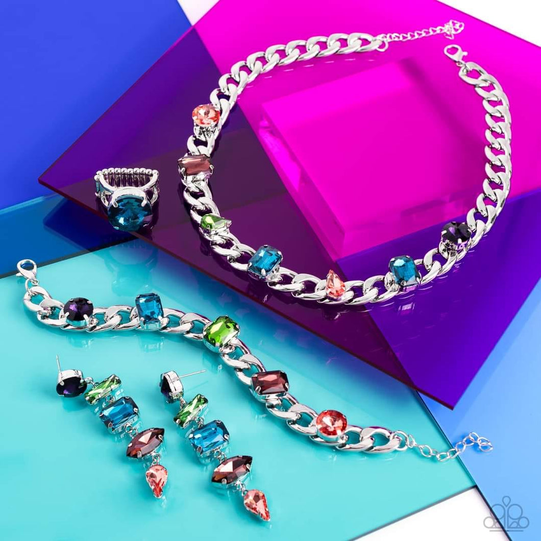 FASHION FIX NECKLACE SET- MULTI WITH SILVER LINK